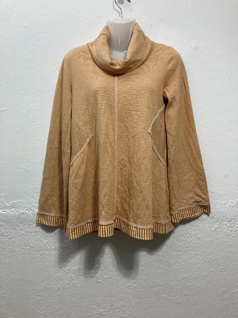 Maeve by Anthropologie Tai Cowl Neck Tunic Sweater Yellow Stripe Side Patches XS